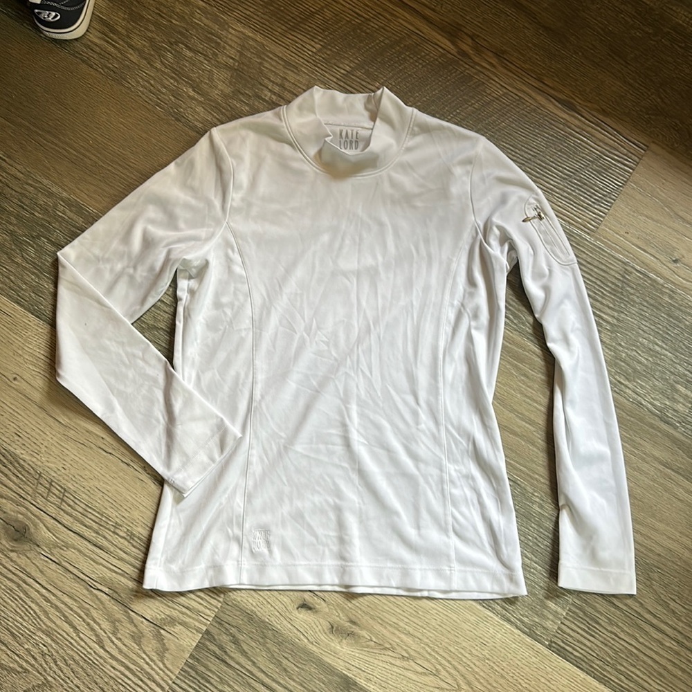 Kate Lord white crew neck performance blouse women’s small‎